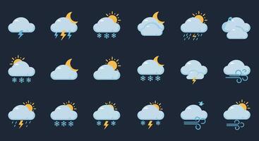 Weather icons featuring various conditions in flat design style art vector
