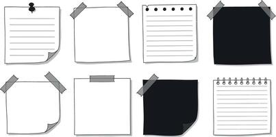 Various styles of sticky notes with tape in flat design art vector