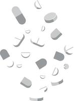 Assorted gray and white pills floating in a minimalistic style, emphasizing health and wellness in art vector