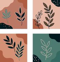 Leafy plant designs in flat style creating a soothing atmosphere in vibrant art vector