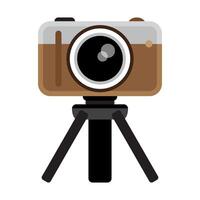 camera with tripod, camera icon in trendy flat style, vintage camera device in a cute flat style, photography, retro camera brown vector