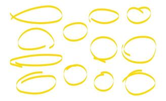 Highlighter yellow Circle, Oval Highlight Marker Brush Hand Drawn, Highlight Writing Marker vector