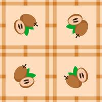 sapodilla fruit seamless for pattern fabric, simple sapodilla fruit cute repeat in square background, illustration fruit pattern wallpaper vector