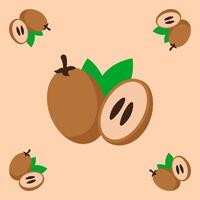 sapodilla fruit seamless for pattern fabric, simple sapodilla fruit cute repeat in square background, illustration fruit pattern vector