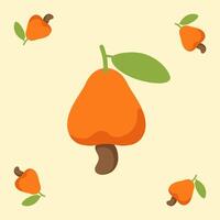 cashew nuts fruit seamless for pattern fabric, simple cashew nuts fruit cute repeat in square background, illustration fruit pattern vector