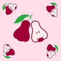 rose apple fruit seamless for pattern fabric, simple rose apple fruit cute repeat in square background, illustration fruit pattern vector