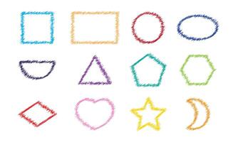 basic geometric shape, chalk doodle paint concept, scribble basic shape in pastel color vector