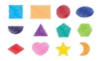 basic geometric shaped, chalk doodle paint concept, scribble basic shape in pastel color vector