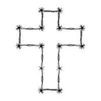 wire barb silhouette frame, cross shape, wire frame graphic art line vector