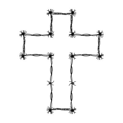 wire barb silhouette frame, cross shape, wire frame graphic art line