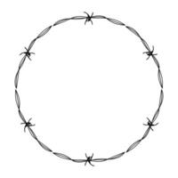 wire barb silhouette frame, circle shape, wire frame graphic art line vector