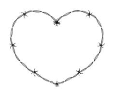 wire barb silhouette frame, heart shape, wire frame graphic art line vector