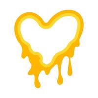 melting heart frame, dripping honey, liquid honey, melting honey syrup with heart vector