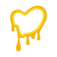 melting heart frame, dripping honey, liquid honey, melting honey, honey syrup with heart vector