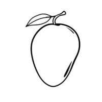 Simple Line Drawing Of A Single Ripe Mango With Leaf vector