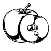 A Striking Black And White Illustration Of A Juicy Apple Sliced In Half Revealing Its Crisp Int vector