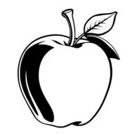 Black And White Illustration Of A Single Apple With Leaf vector