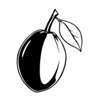 A Simple Line Drawing Of A Single Plum With Leaf vector