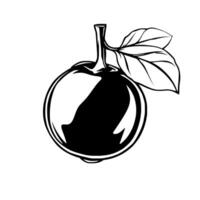 Stylized Black And White Illustration Of A Single Apple With Leaf vector