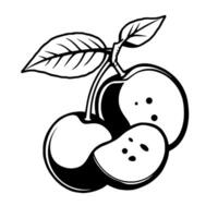Stylized Illustration Of Cherries With Leaf Simple Black And White Design vector