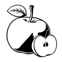 A Crisp Black And White Illustration Of An Apple Sliced And Whole vector