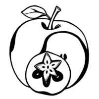 A Simple Line Drawing Of A Sliced Apple Showing Its Core vector