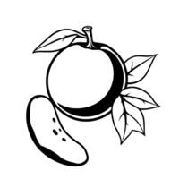 Stylized Black And White Illustration Of An Apple With A Slice And Leaves vector