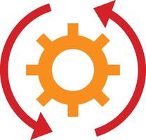 A red and orange gearwheel with arrows pointing to it vector
