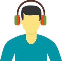 A man wearing headphones is shown in a flat style vector