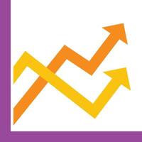 A purple and orange arrow icon with a line going up vector