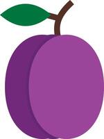 A purple plum fruit with a green leaf on it vector