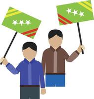 Two men holding up five star flags vector