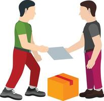 Two men are handing each other a piece of paper vector