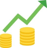 A green arrow is going up and a stack of coins is next to it vector