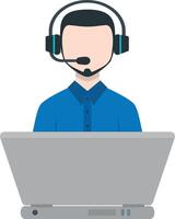 Call center operator with headset and laptop vector