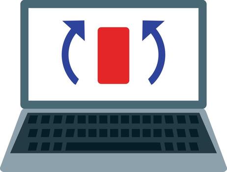 A laptop with a red arrow pointing to the left vector