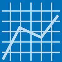 A graph on a blue background with a line going up vector