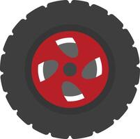 A red and black tire with a white rim vector