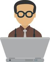 A man wearing glasses and a tie is sitting at a computer vector