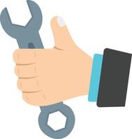 A hand holding a wrench and giving a thumbs up vector
