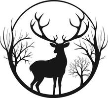 Deer Silhouette In Circle With Bare Trees vector