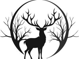 Deer Silhouette With Bare Trees Circle Frame vector
