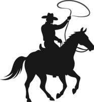 Cowboy Riding Horse With Lasso Silhouette Illustration vector