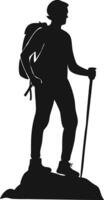 Hiker Silhouette On A Mountain Top vector