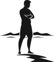 Man Silhouette Contemplating On A Seashore vector