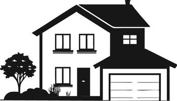 Monochrome Two Story House With Garage vector
