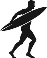 Surfer Running With Surfboard Black Silhouette vector