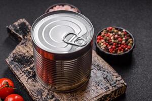 Cylindrical can with food photo