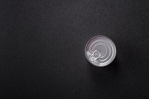 Metal can with food photo