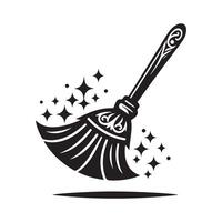 Elegant Broom Black Silhouette for Print vector